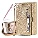 Produktbild SKYXD Glitter Reißverschluss Brieftasche Hülle für Samsung Galaxy S7 Edge, Stilvoll Luxus Bling Strass Wallet Stoßdämpfende Multifunktion Magnetisch Etui für Samsung Galaxy S7 Edge(Gold)