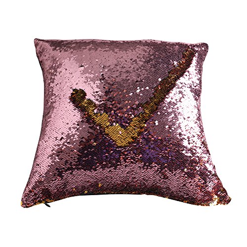 Livedeal Pailletten-Kissen, Meerjungfrauen-Optik, wendbar, zweifarbig, 40 x 40 cm, Textil, Pink and Gold, 16 X 16″ - 3