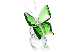 H&D HYALINE & DORA H&D - Hermosa mariposa al vuelo de cristal con base de bola de cristal, figurita para colección, adorno de animal coleccionable para regalo, Verde