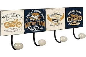 POMOLINE PERCHA Pared Vintage 4 Ganchos Porcelana MOTOR Retro 400x155MM