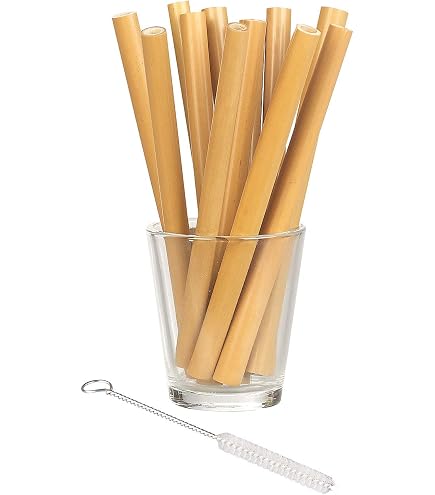 12 Pailles Bambou Bambaw - Réutilisables, Biodégradables, 22cm - Inclus Brosse Et Pochettes