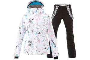 HOTIAN Giacca da sci da Donna e pantaloni Set, Giacca invernale Donna Calda,Pantaloni Da Sciimpermeabili E Cappotto,per Il Lavoro All'aperto Sci Pesca Equitazione Moto