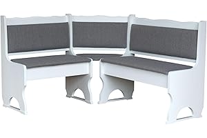 k koma Imbottitura Panca angolare in legno di pino bianco con imbottitura in legno massiccio – grigio chiaro (140 x 160)