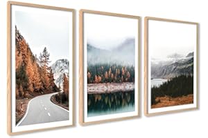 AG.ART DECO Landschaft 3er Poster Set Berge Wald Braun Gold | Bilder als Wanddeko, Wohnzimmer & Schlafzimmer | 3 x30x40cm | ohne Rahmen