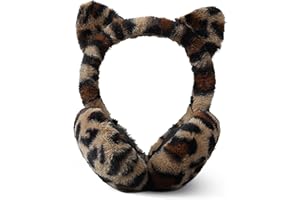 Moonlove Girls Leopard Print Earmuffs Winter Warm Thermal Ear Muffs Plush Fuzzy Adjustable Ear Cover Windproof Coldproof Cycling Warmer Protection for Women