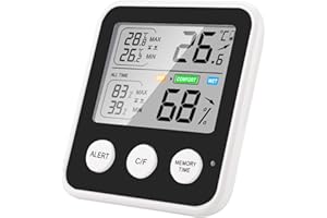 Geevorks Digital Thermo-Hygrometer Indoor Room Thermometer, Magnetic Thermometer Hygrometer with Max Min Recording/Upper & Lower Limit Alarm Setting