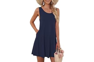 AUSELILY Summer Dresses for Women UK Casual Sleeveless Pleated Ladies Dress with Pocket