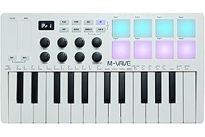 M-VAVE 25 Keys 8 Backlit Drum Pads MIDI Keyboard – Professional Beat Maker and Keytar for Keyboard Music Production Builtin Battery Wireless Connect White