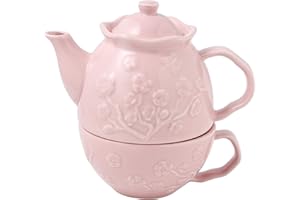 MALACASA, Serie Sweet.time, set da tè in porcellana per una teiera in porcellana con 1 set di teiera da 750 ml con coperchio e 1 tazza da 325 ml, rosa