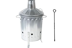 CrazyGadget® Small Medium Large Extra Large Galvanised Metal Incinerator Fire Burning Bin with Lid + Free Ash Poker (15L)