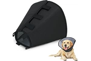 MHAUSTLIE Collar para Perro,Collar Protector contra Lamidas para Perro,Collar Isabelino,Collar Ajustable para Perro en Recuperación Después de Cirugía,Prevención de Heridas por Mordeduras y Lamidas(XL,Negro)