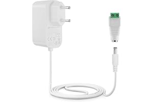 Lonnky 12V 2A Netzteil AC 100-240V Adapter für WLAN-Router LED-Streifen CCTV-Kamera mit 5,5 x 2,1 mm DC-Hohlstecker Weiß