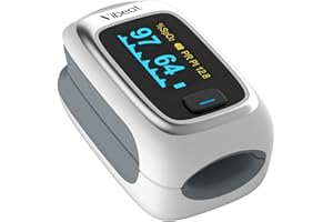 VIBEAT Fingertip Pulse Oximeter with alarm, Portable Oxygen Monitor(SpO2/PI/Pulse rate), Blood Oxygen Saturation with OLED Screen and Offline Storage for Adult & Child, Free Batteries and Lanyard