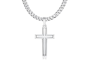 Roheafer 925 Sterling Silver Cross Necklace for Men Women Silver Cuban Link Cross Chain Beveled Pendant Jewellery Gift for Women Men 18" 20" 22" 24" 26" 30"