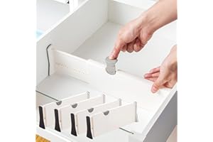 Famhap Séparateurs de Tiroir (Lot de 4), Organisateurs de Tiroirs Réglables, (27,8-43,5 cm, 10 cm de Hauteur), Diviseurs de Tiroir pour Chambre à Coucher, Tiroirs pour Bébé, Bureau