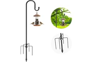 Vogelfutterstange, 198 cm doppelter Hirtenhaken, strapazierfähiger Kolibri-Ständer mit 5 Zinken, rostfreie Vogelfutter-Aufhänger für Vogelfutterhäuschen zum Aufhängen im Freien, Laternen, schwarz