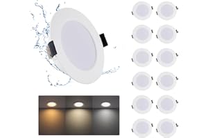 ‎GREBEAM Grebeam Set of 12 5 W LED Bathroom Spotlights, 450 lm, IP65 LED Spotlights, Warm White, Neutral White, Cool White, 3000 K/4000 K/6000 K, LED Recessed Spotlight, 230 V, Cut-Out Hole Size: Diameter