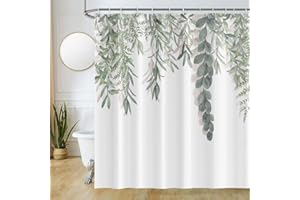 Uiiooazy Cortina de Ducha Hojas Verde, Cortina de Ducha Eucalipto Planta Motivo Cortinas de Ducha Anti Moho Impermeable Tela de Poliéster Lavado Cortina Ducha para Baño con 12 Ganchos 180Wx220Lcm