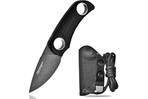 TONIFE Runer Feststehendes Neck Knife mit Scheide und Lanyard 4,7cm Full Tang-Klinge EDC Messer Neck Knife für Outdoor (Schwarz+Schwarz Oxid dann Stonewash)