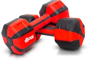 FitBox Sports Exclusive Blend Dumbbells 2kg Anti Slip Anti Rolling Dumbbells Set (1kg x 2) Black/Red, Polypropylene (PP);Polyethylene (PE)