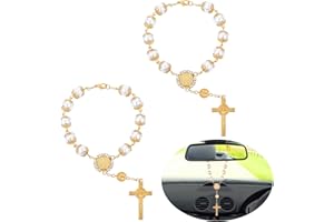 Cobee Rosario de Coche para Espejo retrovisor, 2 Piezas de Espejo de Coche Colgante Cruz Auto Rosario Espejo retrovisor Colgante Coche Accesorios Colgantes decoración Interior para Mujeres (Dorado)