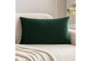MIULEE Velvet Soft Decorative Square Throw Pillow Case Cushion Covers Luxury Pillowcases for Livingroom Sofa Bedroom with Invisible Zipper 30cm x 50cm 12x20 Inch 1 Piece Dark Green