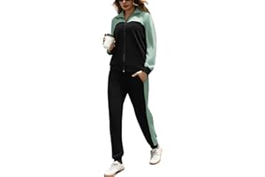 Jezonga Tuta Sportivo Donna Inverno Tute da Ginnastica Cotone Donna Set Tuta Fitness Sportivo con Cerniera a Contrasto e Pantaloni da Jogging per il Fitness Jogging S-XXL
