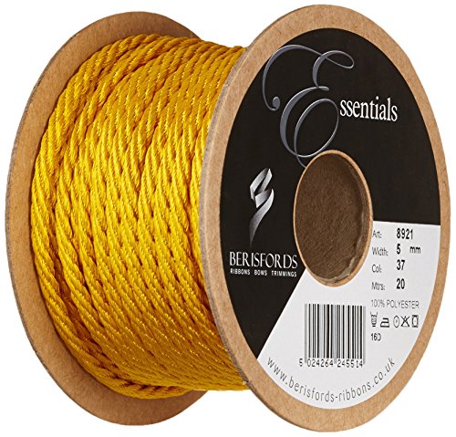 Berisfords Cordón Entrelazado 5 mm x 20 m, Color Amarillo Dorado