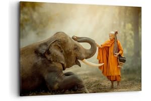 ARTTOR Lienzos decorativos 100x70cm Cuadro Sobre Lienzo Moderno elefante monje colmillo Grande Dormitorio Cocina Cuadros Pared Imágenes Cuadros Decoracion Salon Wall Art Prints Decor Canvas AA100x70-3484
