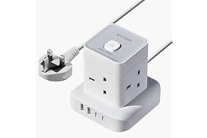 AICODE Cube Extension Lead with USB Slots,4 Way Multi Plug Extension Socket Tower with 2 USB C & 2 USB A Ports,Surge Protected Extension Lead with Switch,2M Extension Cable for Home Office Kitchen