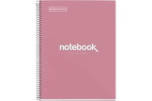 Miquelrius - Notatnik A4, Notebook Emotions, 80 arkuszy 90 g/m², kratka 5 mm, 1 kolorowy pasek, spirala z mikroperforowaniem, zeszyt w kratkę, ekstra sztywna okładka, 4 otwory, różowy dust