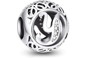 NINGAN Charme Lettre de l'alphabet Argent Sterling 925 Femmes Pearl Charm avec 5A Zircone Compatible pour Européen Bracelets