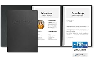 STRATAG Bewerbungsmappe einzeln Schwarz 3-teilig mit 2 Klemmschienen in feinster Lederstruktur (1 Stück)