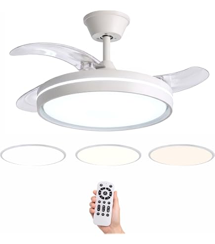 Ventilador DC Relámpago 60W Con LED Integrado – 3 Aspas Desplegables, Control Remoto, 6 Velocidades Y Temporizador (2/4h), 6980 Lúmenes