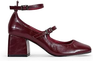 BOSANOVA Chaussures Mary Jane pour femme avec une bride avec boucle sur le dessus, finition à bout carré et talon large de 6 cm, fermeture de bracelet avec boucle à la cheville, chaussures pour femme