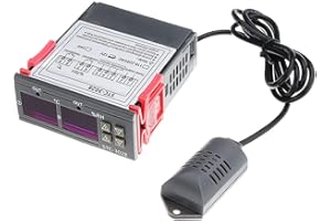 DollaTek Misuratore Di Umidità Digitale per Temperatura 110-220V 10A Termostato con Doppio Display Termometro Igrometro Regolabile 0-100% Rh