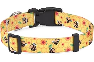 Mihqy Hundehalsband, Verstellbares, Weich & Komfort Hunde Halsband, Böhmisches, Blumen, geometrisches, Stammes Design, für Kleine, Mittlere und Große Hunde(Biene,S)
