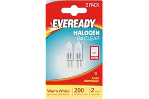 2 x Eveready G4 20W 12V Halogen Capsule Light Bulbs, Dimmable Lamps, 240 Lumen, 2000 Hours Life, Clear Finish