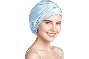 townssilk 100% jedwab morwowy dla kobiet, czapka nocna, 16 momme, jedwabny czepek kąpielowy, dobrze nadaje się do włosów, chroni włosy, jedwabna czapka nocna, podwójna warstwa, niebieski (icebblue)