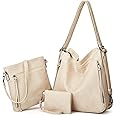 SSFRI Women Soft PU Leather Satchel Shoulder Bag & Crossbody Hobo Pouch Top Handle Tote Bag for Women Girls Students, Crossover Tote Handbag Purse 3pcs for Travel Work School