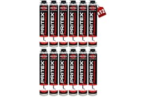 PRITEX – Pistolenschaum 12 x 750 ml zum Verfüllen, Dämmen & Abdichten – Montageschaum mit hervorragender Schall- & Wärmedämmung – Bauschaum für Montagepistole