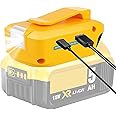 Battery Adapter for Dewalt 14.4V/18V/20V Lithium Ion Battery, TEPULAS Phone Charger Adapter with USB Type C & DC Port & LED Work Light, USB Power Supply Source for Dewalt DCB091