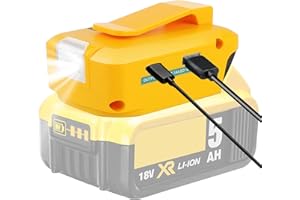 Battery Adapter for Dewalt 14.4V/18V/20V Lithium Ion Battery, TEPULAS Phone Charger Adapter with USB Type C & DC Port & LED Work Light, USB Power Supply Source for Dewalt DCB091