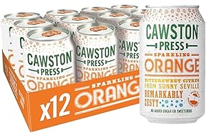 Cawston Press Sparkling Orange Fizzy Drink Blended With Sparkling Water and Pressed Apple (330ml x 12 cans) Gluten Free - Vegan - No Added Sugar