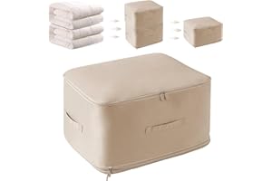 Giznzg Organiseur auto-compressif ultra compact auto-compressif pour couettes, vêtements, couettes, couvertures, beige, taille M