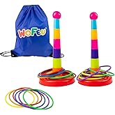 WOFEU Ring Toss Game for Kids | with 18 Rings and Travel Bag, Colorful Outdoor Play Equipment for Kids, Nylon and Plastic