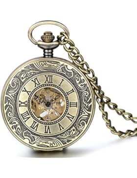 JewelryWe Retre Steampunk Römische Ziffern Handaufzug Mechanische Taschenuhr Skelett Uhr Pullover Halskette Kette...