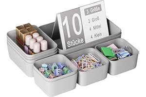 Homhut Schubladen Organizer, 10 Stück 3 Größen Orgenizerboxen Schminktisch Organizer, Schubladen Ordnungssystem Rutschfest für Makeup, Schreibtisch, Bad, Badezimmer, und Küche