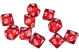 Yourandoll 10 pièces dés polyédriques D10 (0-9) dés 16mm de Jeux de dés en Acrylique pour DND Dice RPG MTG Table Jeux (Rouge Couleur)
