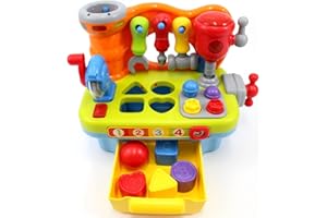 HOLA Toys for 2 Year Old Boy, Baby Tool Bench Toy for 1 Year Old Boys Musical Toddler Workbench Toy 12 18 Months with Shape Sorter, Sounds & Lights, Educational Toys Gifts for Baby Boys Girls Age 2 3